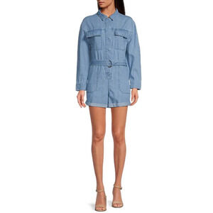 Gianni Bini Charlie Denim Button Down Long Sleeve Jean Romper Womens Size 12